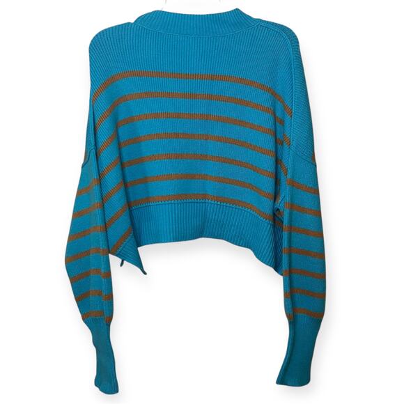 Free People Blue Striped Oversized Knit Sweater Pullover Long Sleeve Sz Small - Picture 7 of 10
